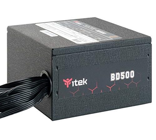 Itek Alimentatore per PC BD500-500 Watt, Ventola HDB Hydraulic Dynamic Bearing da 12 mm, Protezione PFC attiva, Convertitore Switching DC to DC, Certificazione di efficienza 80 Plus Bronze