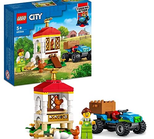 LEGO 60344 City Il Pollaio, Set con Animali, Nido per Galline e Uova Fresche, Fuoristrada e Fattoria Giocattolo, Giochi per Bambini dai 5 Anni in su