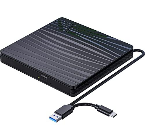 Lettore CD DVD Esterno per PC Portatile USB 3.0, Slim USB C CD DVD RW Masterizzatore CD Esterno per Laptop, Desktop, PC, Macbook Air/Pro, Compatibile con Windows 11/10/XP/8/7/Vista/Linux/MacOS