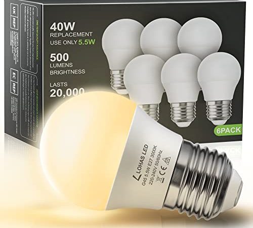 LOHAS Lampadine LED E27, 5.5W Lampadina G45 (Equivalenti a 40W), Luce Bianca Calda 3000K, 500LM, Non Dimmerabile, Luce LED E27 per Illuminazione Domestica, Pacco da 6