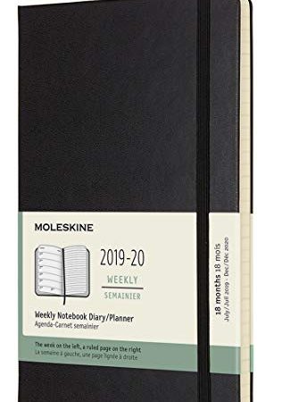 (modello precedente) - Moleskine Agenda 18 Mesi Settimanale anno 2019/2020 con Copertina Rigida e Chiusura ad Elastico, Nero, Dimensione Large 13 x 21 cm, 208 Pagine