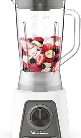 Moulinex LM2C01 Blendeo + Frullatore Elettrico, 450 W, 1.5 Litri, Tritatutto con 2 Velocità e Funzione Pulse, Blender Frullatore con Funzione Tritaghiaccio, Etichetta Duraforce e Tappo Dosatore