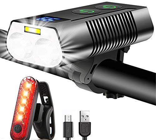 REHKITTZ Luci Bicicletta LED 3300 Lumens Luci Bici 5000mAh Ricaricabili USB Luce Bicicletta Anteriore Potenza Mobile Luce Bici Display LCD Luci MTB Lega di Alluminio