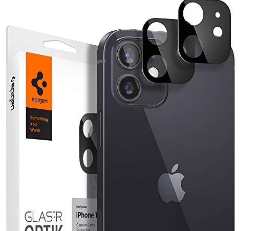 Spigen Glas.tR Optik Protezione Fotocamera compatibile con iPhone 12, 2 Pezzi, Néro, Resistente ai graffi, Durezza 9H Pellicola prottetiva