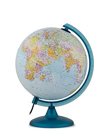 Tecnodidattica – Mappamondo Night&Day per Bambini e Ragazzi | Doppio effetto Cartografia Politica e Costellazioni | Luminoso e girevole | Meridiano graduato | Testi in Italiano | Diametro 25 cm