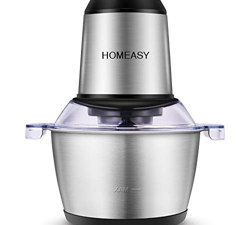 Tritatutto Elettrico, homeasy 2L Frullatore Multifunzionale con Ciotola in Acciaio Inox 350W Mini Robot da Cucina per Frutta Verdura Carne Spezie ecc