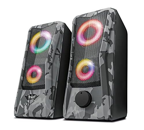 Trust Gaming GXT 606 Javv Casse PC da Gaming 2.0, 12 W, Casse RGB, Alimentazione USB, Jack AUX 3.5 mm, Set di Altoparlanti da Gioco per Computer, Portatile - Grigio Mimetico