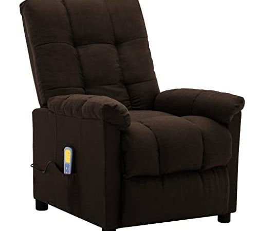 vidaXL Poltrona Massaggio Reclinabile Poltroncina per Massaggi Divano Singolo Massaggiatore Sedia TV Arredamento Marrone Scuro Tessuto