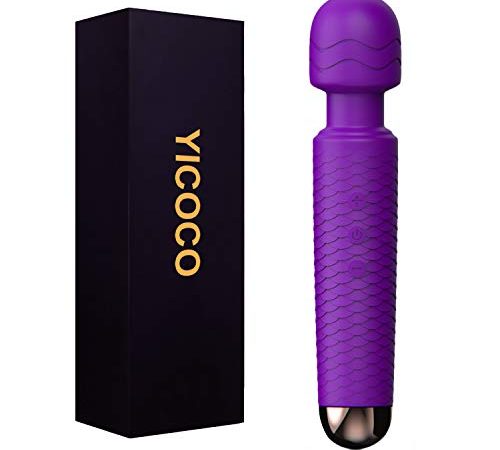 YICOCO Massaggiatore Wand, Massaggiante Elettrica, 25 modalità di frequenza per massaggio rilassante e sollievo dalla tensione muscolare, borsa da viaggio (Purple)