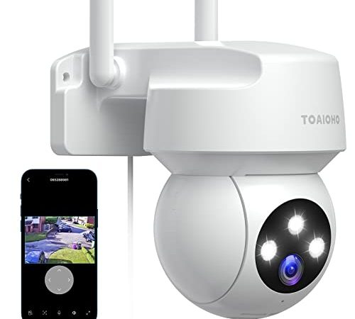 2K Telecamera Wi-Fi Esterno/Interno, TOAIOHO Telecamera Esterno con Visione Notturna a Colori, Impermeabile IP66, Audio Bidirezionale, Rilevamento del movimento, Compatibile con Scheda SD/Cloud