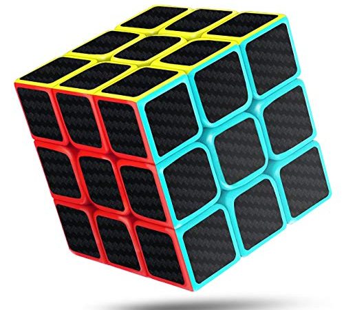 cfmour Speed Cubes (Quadrato al Centro),Cubo di Rubix 3x3,Carbon Fiber Sticker Smooth Speed Rub liks cubo 3x3,Cubo Magico, Versione migliorata, 5.7cm Nero