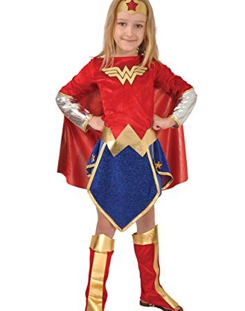 Ciao-Wonder Woman costume bambina originale DC Comics (Taglia 5-7 anni), Colore Rosso/Blu, 11677.5-7