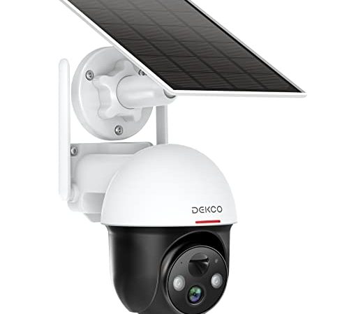 DEKCO 360° PTZ Telecamera WIFI Esterno Senza Fili ，1080P Telecamera Solare,Videocamera Sorveglianza Batteria ，Rilevazione PIR, Impermeabile, 2 Vie Audio, Visione Notturna (1080P)