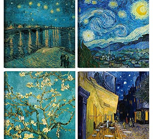 DìMò ART Quadri Moderni Vincent Van Gogh 4 pz 30x30 CM cadauno Stampa su Tela Canvas Arredamento Arte Classica Arredo per Cucina, Camera da Letto, Soggiorno, Salotto, Bar, Ufficio, Ristorante
