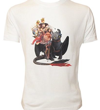 Dragons - Maglietta per bambini, motivo: DreamWorks - Dragon Trainer - foto di gruppo bianco 54/56