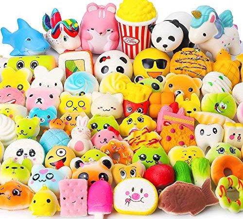 Karids Confezione da 10 Antistress Assortiti Squishi Squishies, Antistress Morbido Gigantesco Medio Mini, a Forma di Torta/Panda/Pane/Panini da attaccare al Telefono-Gadget Compleanno Bambini-Kawaii