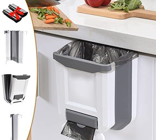 Ruucy Pattumiera Cucina, 9L Cestino Spazzatura Sospeso, Pattumiera Pieghevole Appendibile con Organizer per Sacco Spazzatur, Pattumiera Sospesa per Cucina, Bagno, Ufficio, AutoCucina
