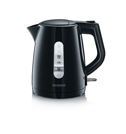 SEVERIN WK 3410 Bollitore Elettrico 2200 W di alta qualità con sistema Central Cordless, Teiera elettrica con filtro anticalcare e capacità di 1 litro, Bollitore per acqua, Nero