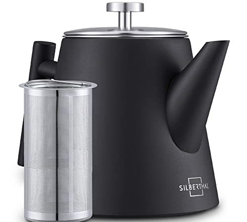 SILBERTHAL Teiera Nera 1 litro | Mantiene Il tè Caldo | Teiera con Filtro Acciaio Inox | Teiera per infusi | Infusiera per Il tè con infusore | Teapot
