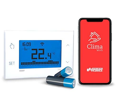 TERMOSTATO WIFI A BATTERIA SMART - CRONOTERMOSTATO WIFI VEMER VE788600 TUO WIFI BATTERIA - Controllabile da Smartphone con APP iOS e Android, Compatibile con Alexa e Google Home, Bianco