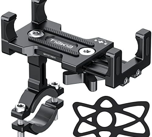 Tiakia Supporto Telefono Bicicletta, Supporto Bici Smartphone in Metallo, Porta Cellulare Bici Universale per 4.5-7.0 Pollici Smartphone, Porta Cellulare Moto Rotazione a 360°, per Manubrio 22-33mm
