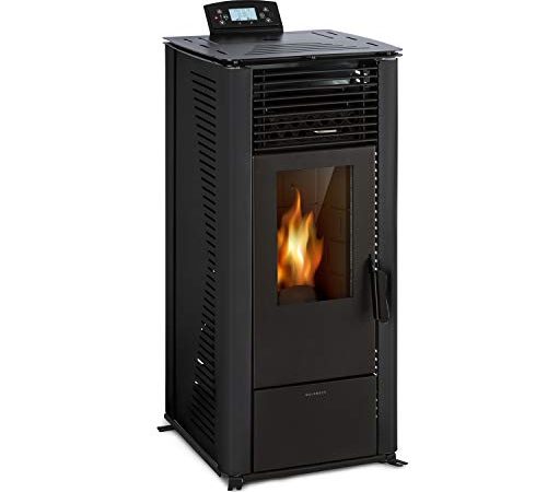 Waldbeck Energiewende - Stufa a Pellet, 5/10 kW, 5 Livelli di Potenza/5 Velocità, Timer, Capacità: 18kg, Consumo: 0,6-2,0 kg/h, per 60-250 m³, Stufe a Pelet, Pannello di Controllo con Display, Nero