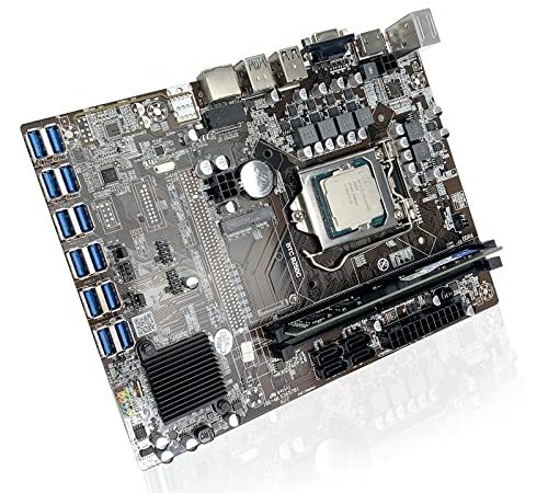 AXOTEN BTC Mining - Scheda madre BTC-B250B con SSD da 128 GB, 4G RAM DDR4, 12XPCIE a USB 3.0, slot per schede grafiche miner criptovaluta per ETC/ETH/ZEC