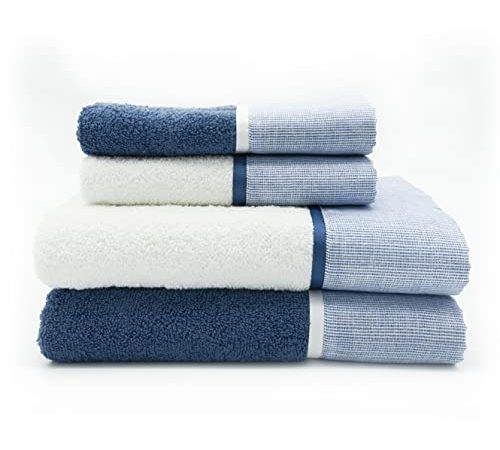Creole Riga Asciugamani da Bagno, Cotone, Blu, 2+2, 4 unità