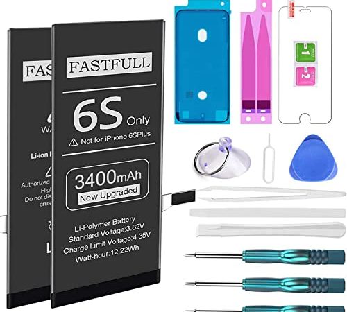 FASTFULL Batteria Compatibile con iPhone 6S, 3200mAh Alta Capacità Batteria di Ricambio in Li-ion con Kit Di Strumenti Di Riparazione, Adesivo, Lastra Di Vetro Temperato-(2 Anni Di Garanzia)