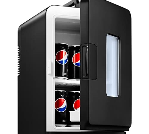 Mini Frigorifero 15 Litri, Frigo Portatile Elettrico 12V DC /220V AC per Auto e Casa, Funzioni di Raffreddamento e Riscaldamento Frigo per Cosmetici, Frutta, Bevande, Modalità Max ed Eco, Nero