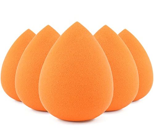 BEAKEY Set Spugne per Trucco, Spugna di Bellezza per Fondotinta, Impeccabile per Liquido, Crema e Polvere, Spugne per Trucco Senza Lattice e Vegan, Confezione da 5 Arancio