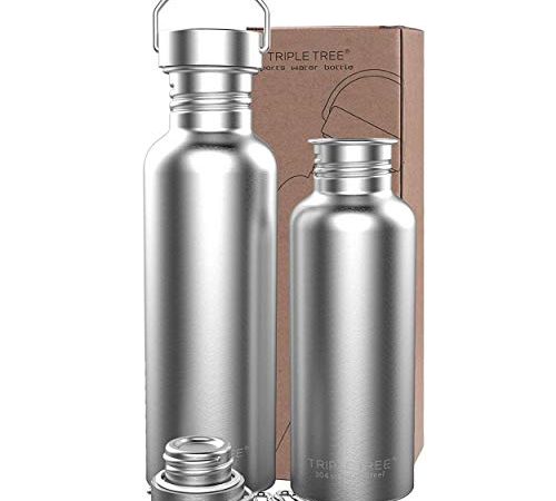 Bottiglie d'acqua in acciaio inox,borraccia metallo 500ml 750ml 1 litro| Perfetto per la corsa, fitness, yoga, all'aperto e campeggio, auto o in viaggio con garanzia di soddisfazione al 100%