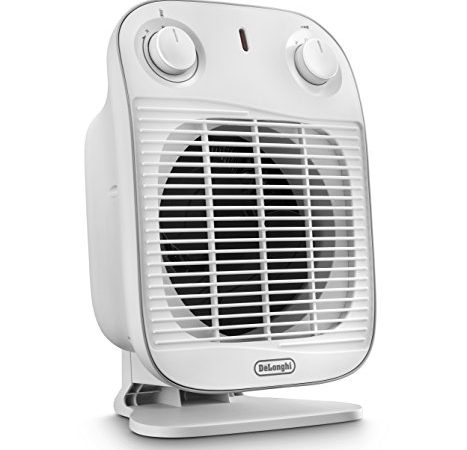 De'Longhi HFS50A20.WH Termoventilatore, Silenzioso e leggero, 2 livelli di potenza, ventilazione estiva, protezione antigoccia, maniglia, dispositivo di sicurezza, luce, protezione antigelo, Bianco