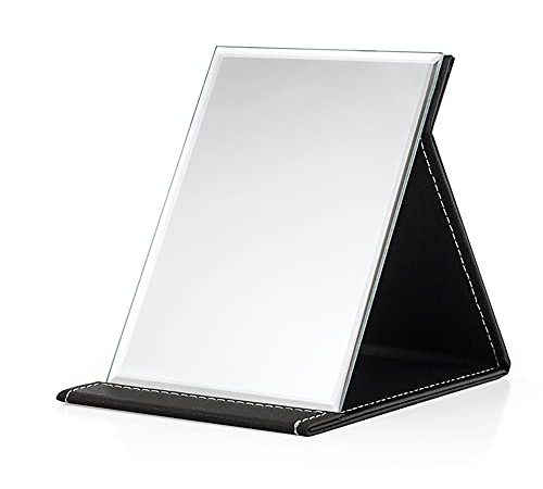 Her Kindness Specchi da Tavolo,Specchio da Viaggio Pieghevole,Specchio Portatile da Trucco con Pelle PU,per Scrivania da Ufficio,Tavolo da Trucco e Viaggio(Nero)