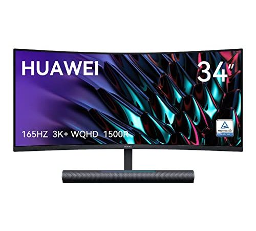 HUAWEI MateView GT 34'' Monitor Ultrawide Curvo Gaming, 165Hz, 21:9 WQHD 3440 x 1440, 3K+, 1500R, Doppio Altoparlante SoundBar 5W, Controllo Touch Volume, Doppio Microfono 360°, USB-C, HDMI, DP, Nero