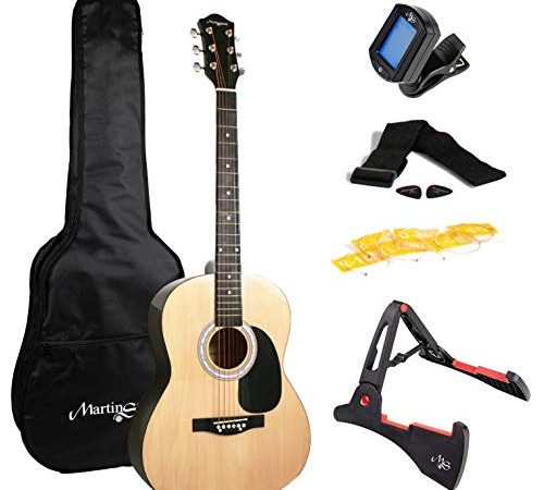 Martin Smith W-101-N-PK - Chitarra Acustica con Supporto, Borsa da concerto, Plec, Cinghia e Corde di ricambio, Colore Naturale