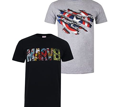 Marvel Avengers Shield Pack C T-Shirt, Multi, XL Uomo