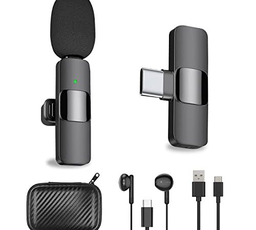 Microfono Wireless Type C, 2,4 GHz Microphone con Interfaccia Tipo c per Smartphone, Tablet per YouTube, Vlogging, Live Stream, Microfono Wireless Smartphone Android