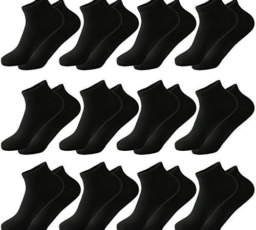 MOCOCITO Calzini Uomo Donna 12 Paia Calzini Sportivi Corti in Confezioni, Calze Cotone Pettinato Ottima Qualità e Comodità Nero Taglia 39-43