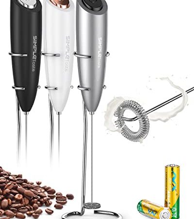 SIMPLETASTE Frullino Montalatte Schiumatore Cappuccinatore per Latte Schiumalatte, Cappuccino, Grigio, Batterie Incluse