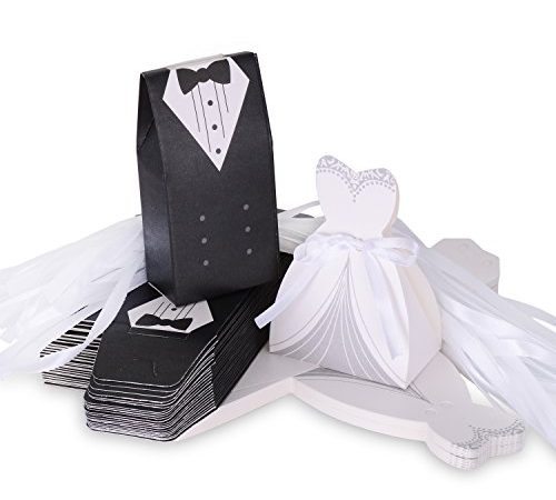 Wolfteeth 200 pz scatolina Scatola Regalo portaconfetti Confetti bomboniera segnaposto Matrimonio Decorazioni Anniversario -100 Pezzi Sposa(con nastrino) & 100 Pezzi Sposo