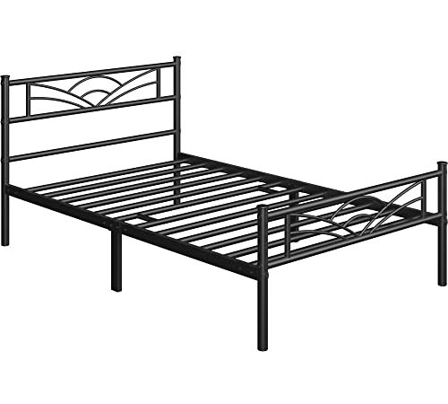 Yaheetech Struttura Letto Singolo in Ferro con Spazio Aggiuntivo per Camera da Letto Ospiti Soggiorno Nero 90 x 190 cm