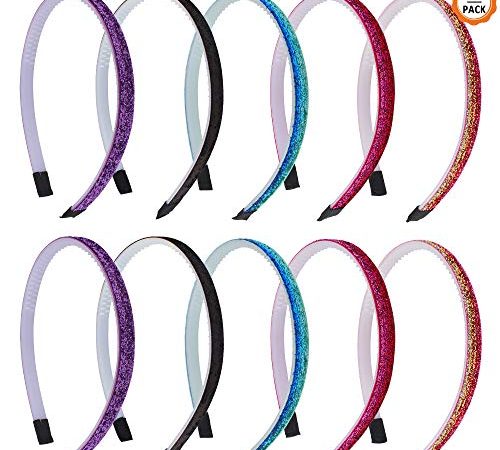 Yangfei 10 Pezzi Cerchietti Glitter per Capelli Cerchietti per Bambina in Plastica Cerchietti con Denti Cerchietti Multicolori per Bambine e Ragazze (5 colori)