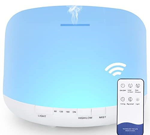500ML Diffusore di Oli Essenziali , Senza BPA Ultrasuoni Umidificatore con Telecomando per Ufficio, SPA e Camera da Letto
