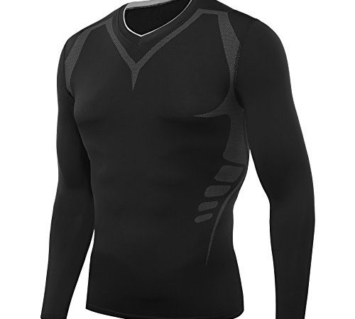 AMZSPORT, Maglietta da Uomo a Compressione, Maglia Termica Manica Lunga, Funzione Baselayer, AMZB00-L, Nero, L