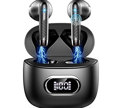 Cuffie Bluetooth, Auricolari Bluetooth 5.3 con Mic Stereo, 2022 Cuffie Wireless In Ear Mini Cuffie Senza Fili IP7 Impermeabili, Cuffiette Bluetooth Sport 42 Ore Cancellazione Rumore, LED Display/USB-C