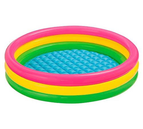 Intex-156162 Piscina 3 Anelli, Colore Verde/Giallo/Fucsia, 114 x 25 cm, 57412