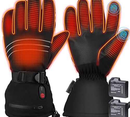 JEMULICE Guanti Riscaldati per Uomo e Donna, Guanti Riscaldati con Batteria Ricaricabile 7.4V 3200mAh, 3 Guanti da Sci a Temperatura Regolabile per Moto, Ciclismo, Escursionismo, Sci