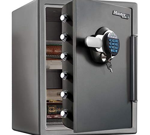 Master Lock LTW205GYC Cassaforte Ignifuga e Tenuta Stagna/Combinazione e Chiave, Ottima per Supporti Digitali, Gioielli, Portatile, 56 L