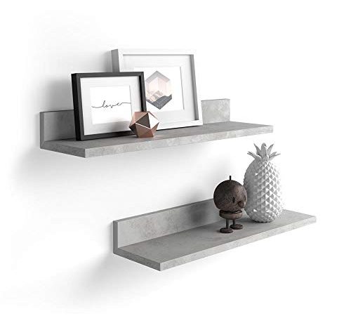 Mobili Fiver, Coppia Mensole Rachele, 60 cm, Grigio Cemento, Nobilitato, Made in Italy, Disponibile in Vari Colori